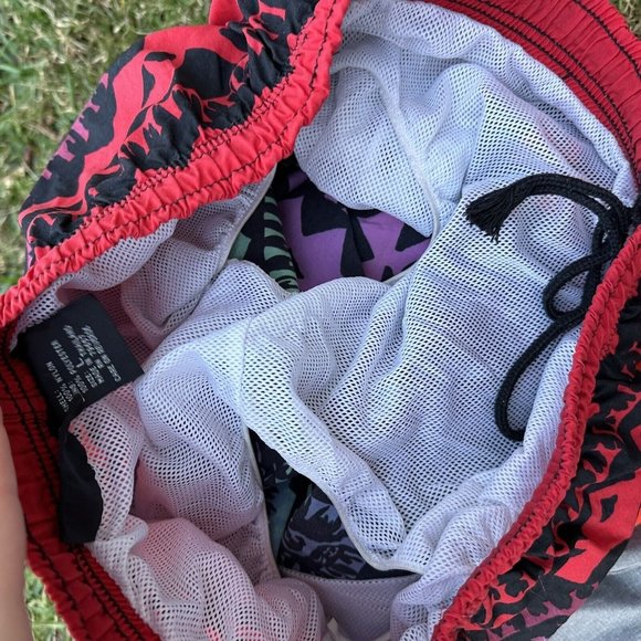 Vintage Hobie Red Purple Green Black Swim Shorts Bathing Suit Trunks Size Large - Picture 7 of 7